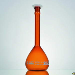 Matracci tarati, vetro borosilicato 3.3, classe A, vetro ambrato