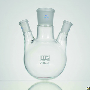 LLG-Three-neck round bottom flasks with standard ground joint, borosilicate glass 3.3, angled side necks